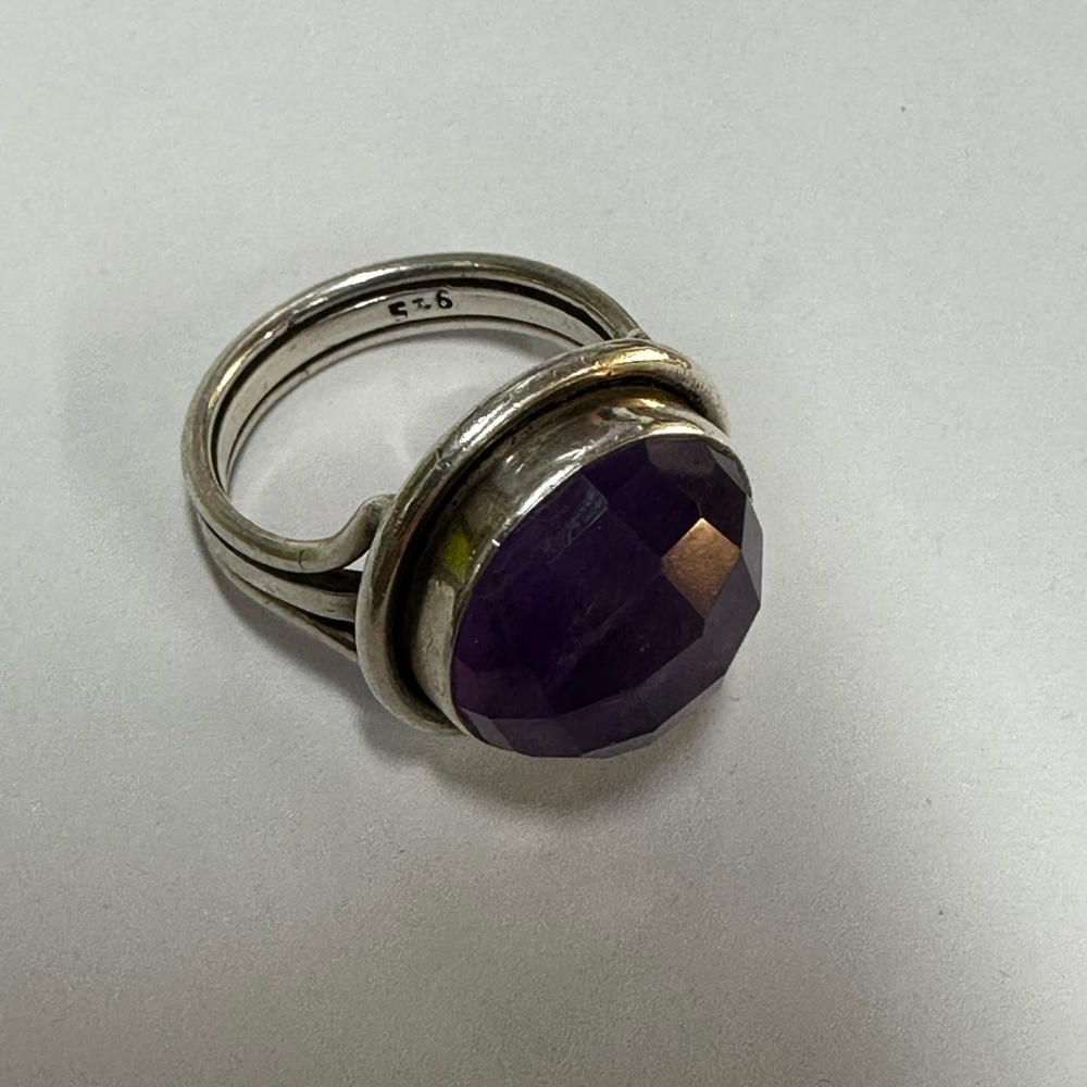 Sterling Silver and Faceted Amethyst Gemstone Statement Ring Size 7.5